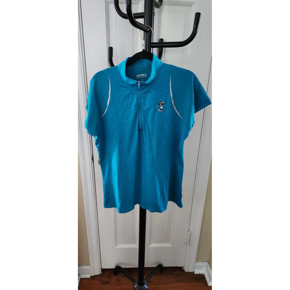 Annika Cutter & Buck Disney Minnie Mouse Golf Polo Shirt Women XL Blue 1/4 Zip